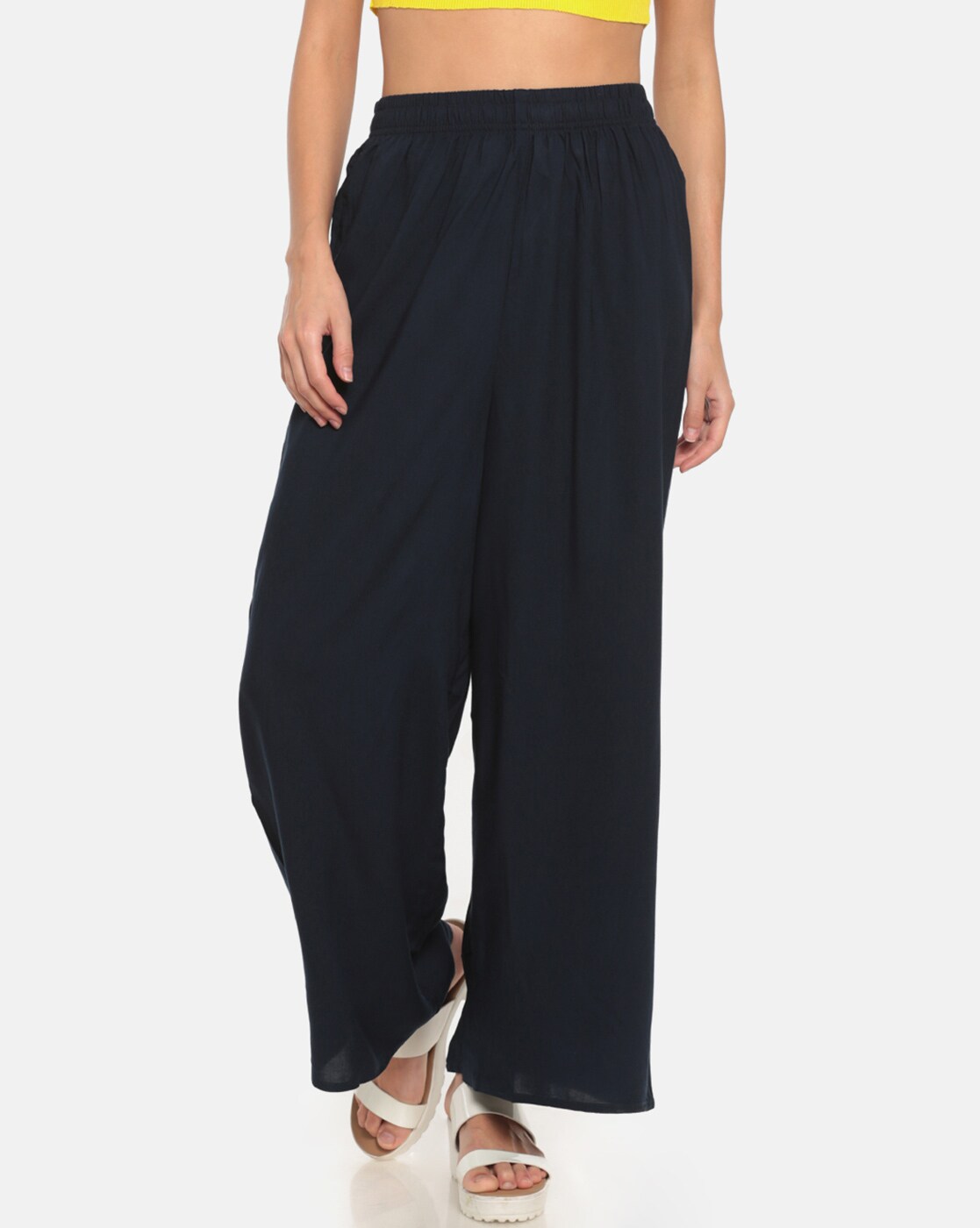 Buy online High Rise Solid Crop Pants from bottom wear for Women by Elleven  By Aurelia for ₹899 at 0% off