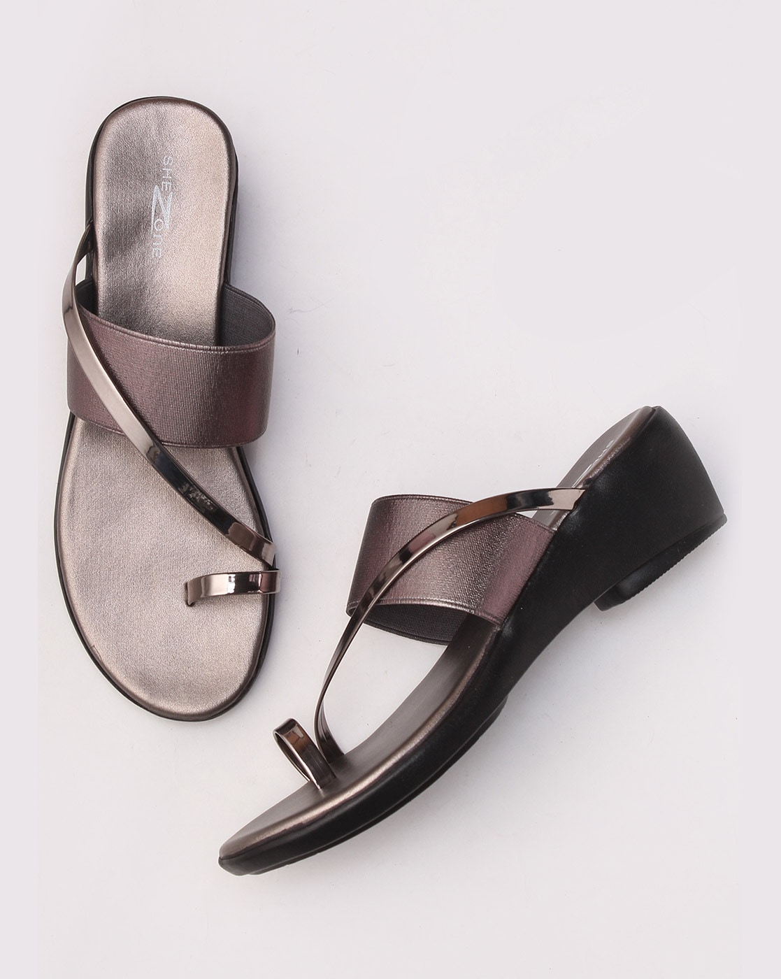 Buy Mochi Gun Metal Toe Ring Sandals for Women at Best Price