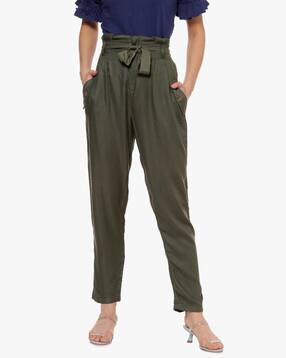 Mid-Rise Trousers with Insert Pockets & Tie-Up Waist