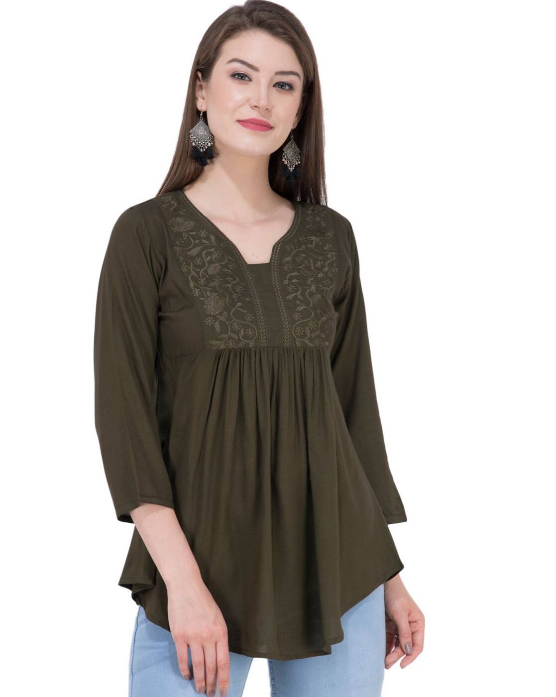 あさ　オリーブ38 Buy Olive Tops for Women by SAAKAA Online | Ajio.com