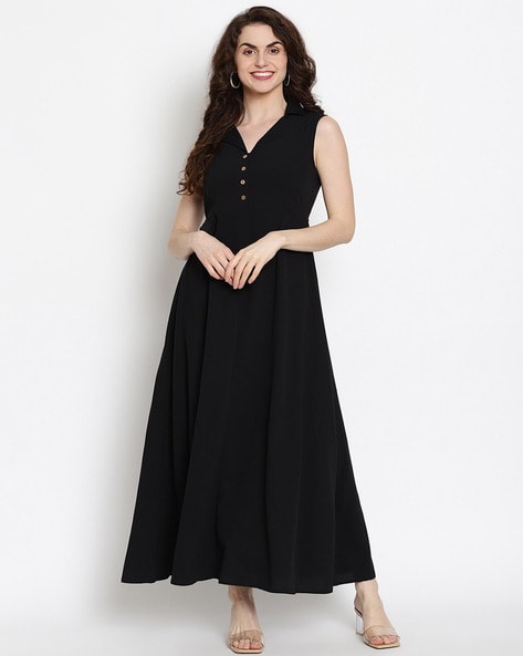 Black sleeveless fit and flare clearance dress