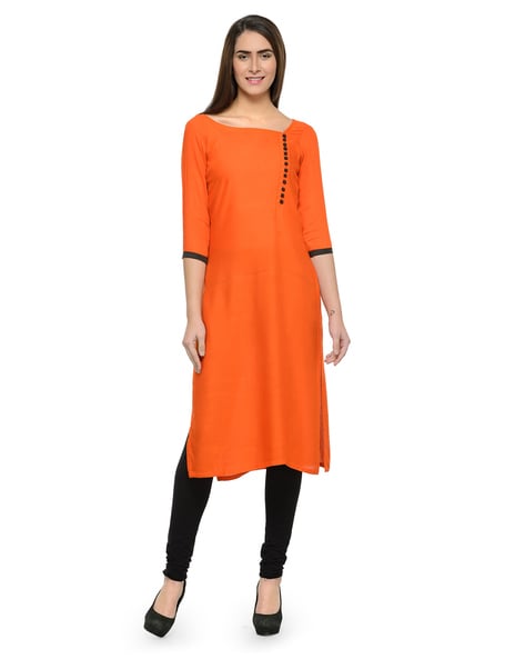 Reyon 3/4th Sleeve Orange Color Designer Kurti Palazzo Set at Rs 895/piece  in Surat