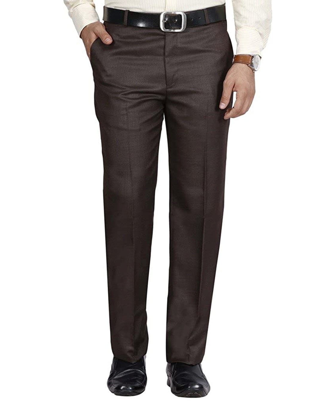 Buy Arrow Men Dark Brown Mid Rise Twill Solid Formal Trousers  NNNOWcom