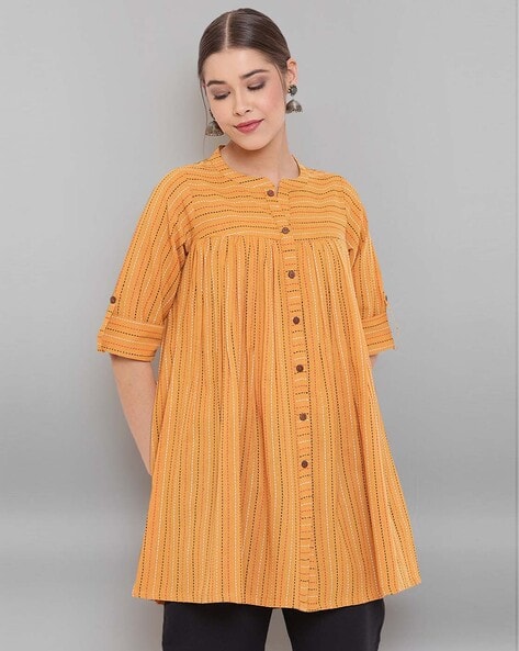 Striped Mandarin Collar Tunic