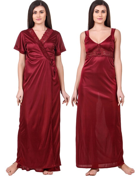 Buy Maroon Nightshirts Nighties for Women by FASENSE Online Ajio