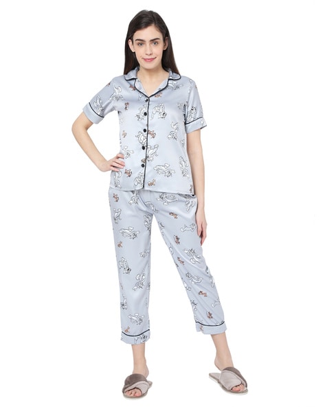 Printed Grey Night Wear Pants for Women-JAS6055