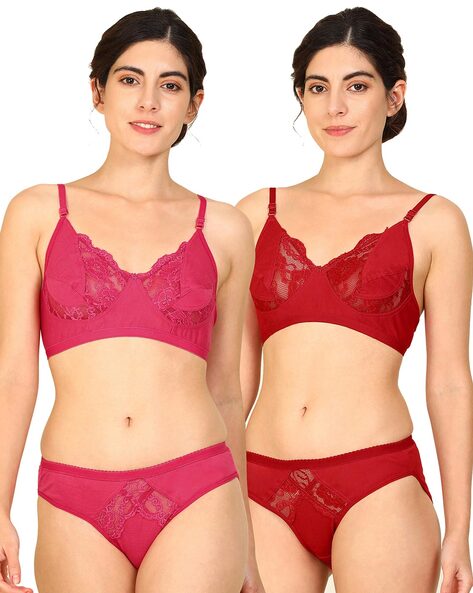 Pack of 2 Bra & Panty Set with Lace Pattern