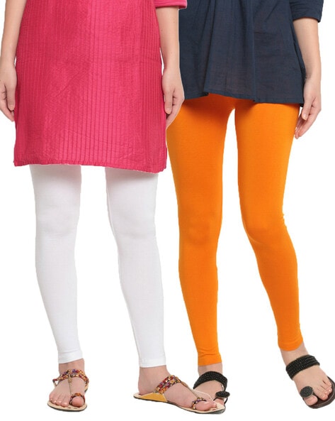 Buy Orange & White Leggings for Girls by DeMoza Online