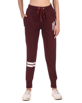 Women's Cotton Slim Fit Joggers Track Pants with 2 Zippered Pockets