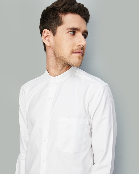 Mandarin Collar Shirt with Patch Pocket