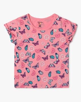 pink n blue Novelty Print Round-Neck T-Shirt-picture-29