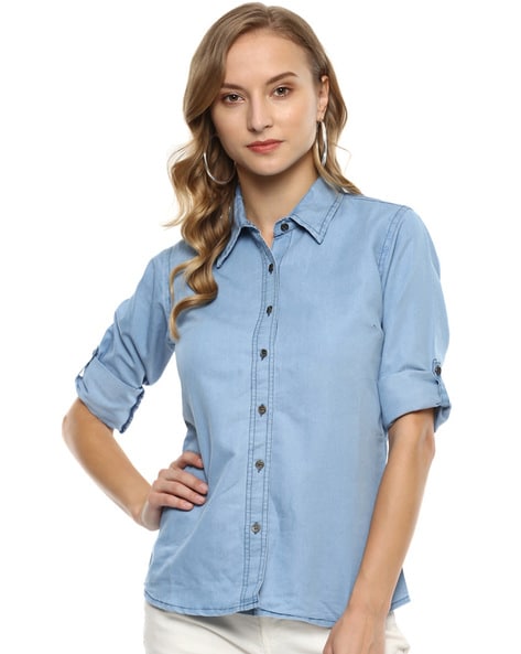 Buy Aqua Blue Shirts For Women By Mayra Online | Ajio.Com