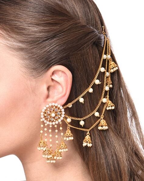 Gold plated Antique Desgin Devsena Pearl Jhumki Earrings Bahubali Fame