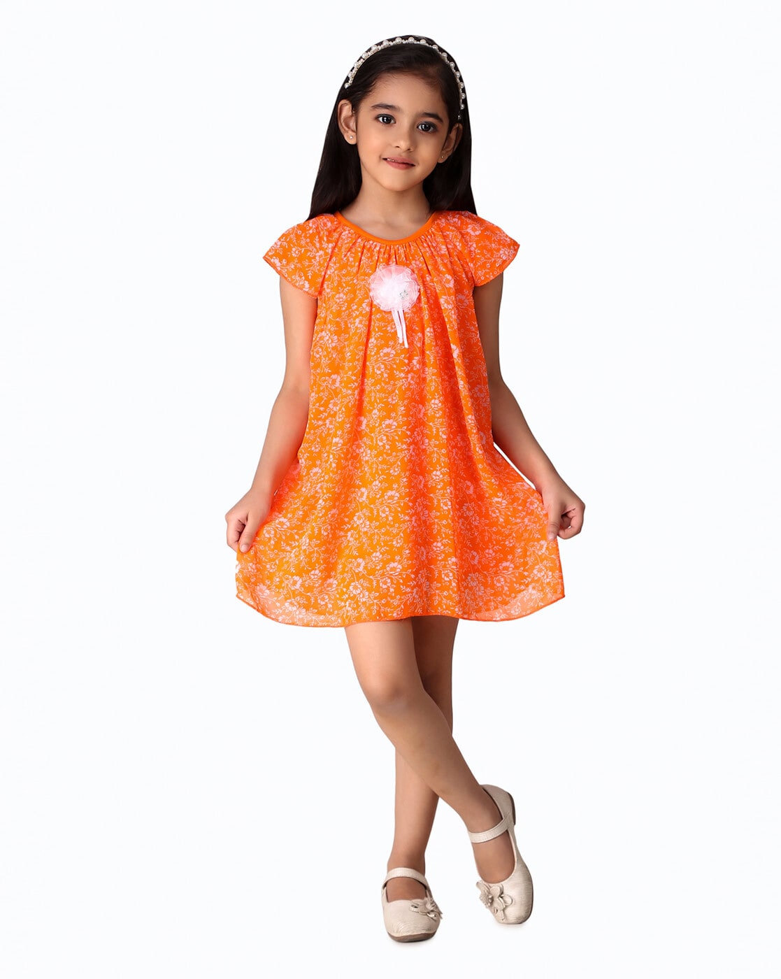 Buy Orange Scuba Solid Box-pleated Hem Dress For Girls by Ba Ba Baby  clothing co Online at Aza Fashions.