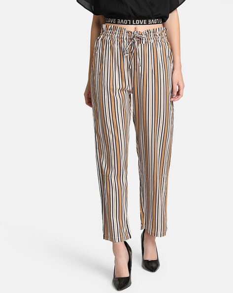 Buy Women Striped High Rise Brown Straight Trousers  Global Republic
