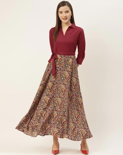 DEEWA Indian Print A-line Dress with Tie-Up