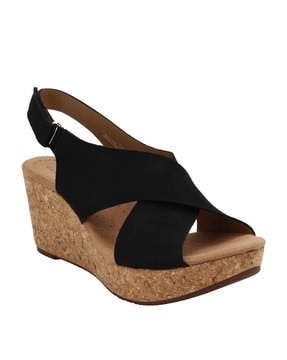 Clarks black best sale wedge sandals