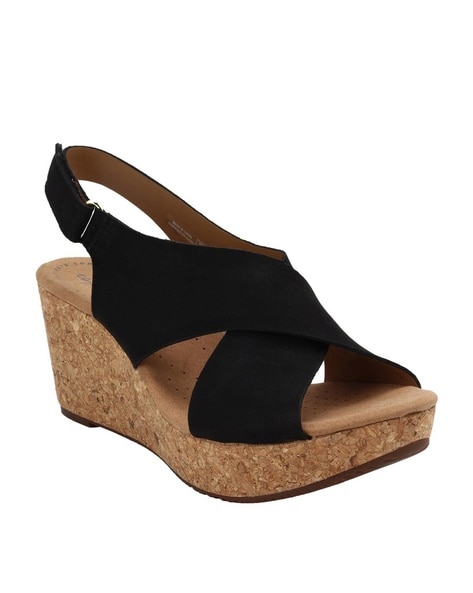 Clarks® Women's Petrina Selma Wedge Sandals - Black - Size 6 | Plow & Hearth