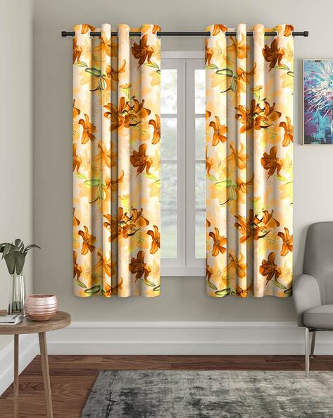 Cortina Eyelet Curtain Set of 2 Floral Print Window Curtains