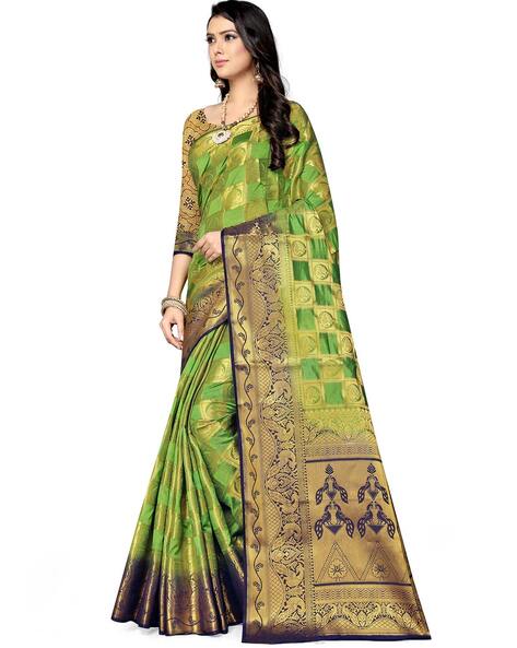 Buy Face Deal Light Green Color Floral Design Banarasi Silk Saree For Women  With Unstiched Blouse. at Amazon.in