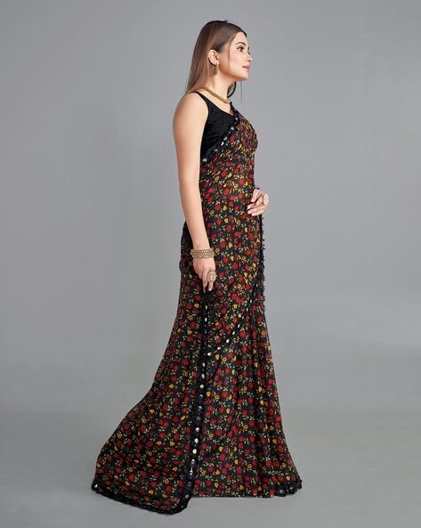 Nirmohi Fashion Women's Jute Silk Saree with Border with Blouse Piece Silk  Black Sari for Ladies & Girls : : Fashion