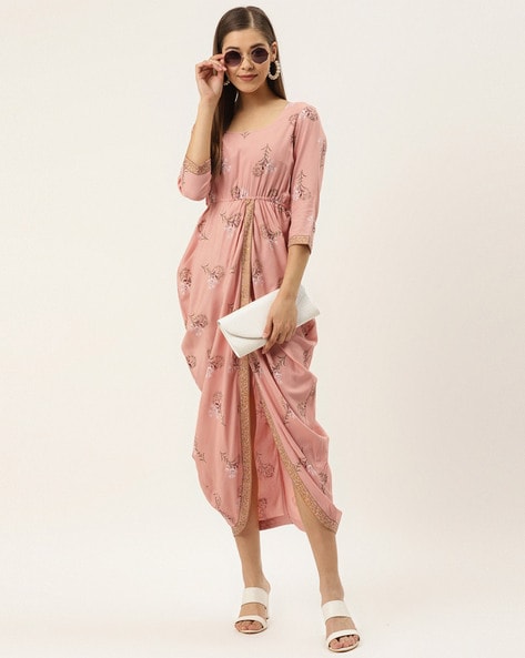 Buy MABISH By Sonal Jain Ethnic Motifs Printed Gathered Detail Wrap Midi  Dress - Dresses for Women 23893706