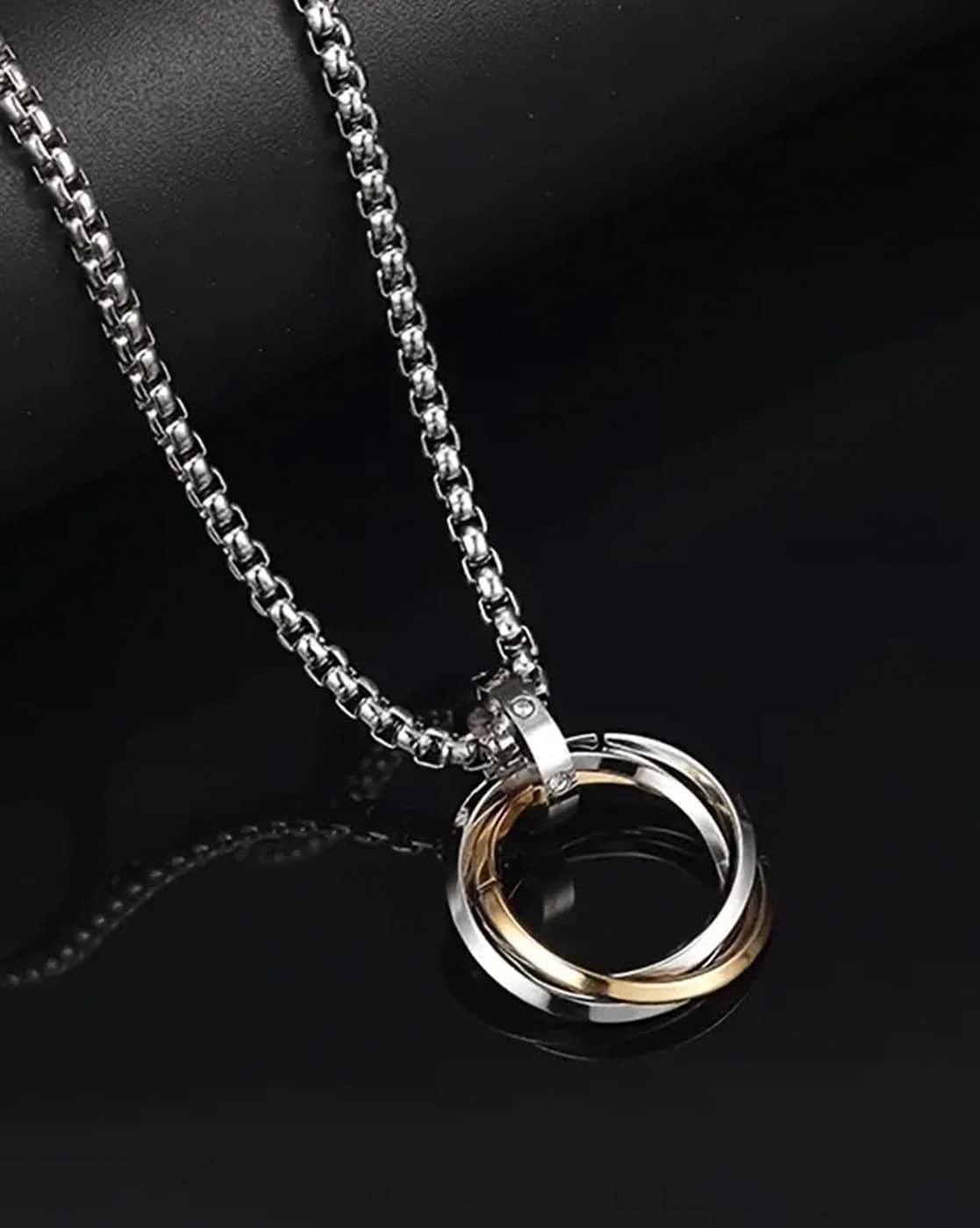 GAVU Stainless Steel Black Ring Holder Pendant Necklace for men 20