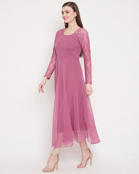 Buy Dark Pink Shirt Dress In Mandarin Collar Online - W for Woman