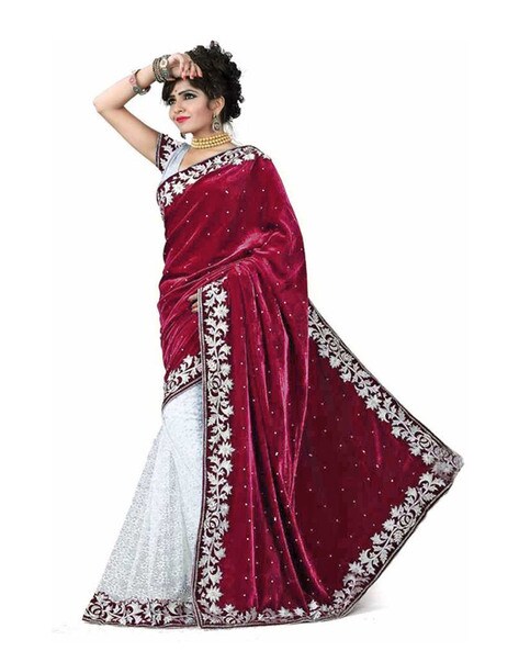 Maroon Velvet Saree With Blouse For Women in Nepal - Buy Lehenga & Saree at  Best Price at Thulo.Com