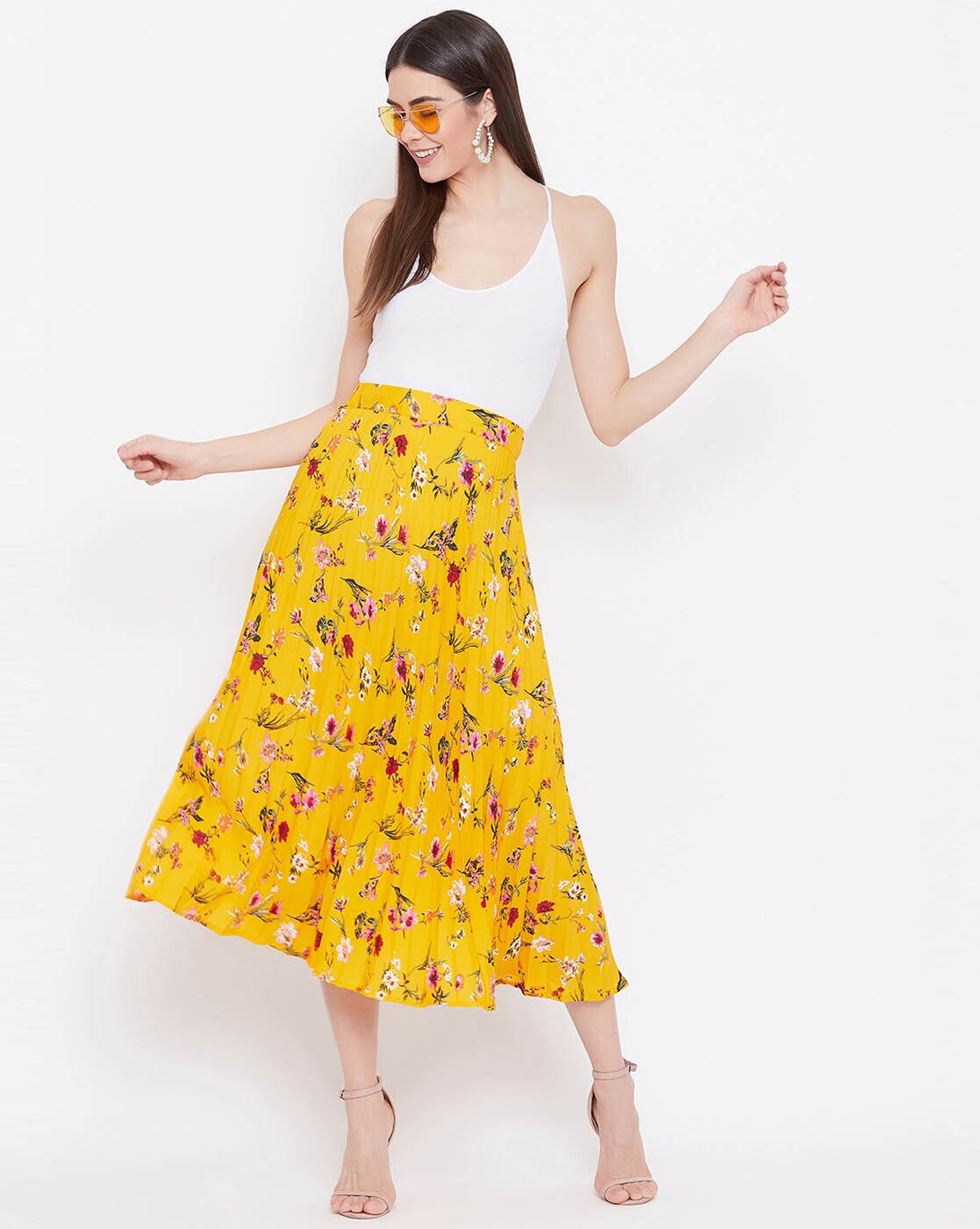 Vintage 1950s Ivy League Originals shops pale yellow pleated accordion midi skirt