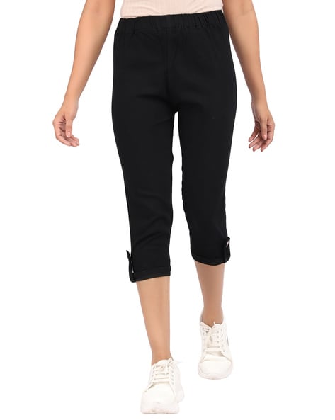 Buy Marks  Spencer Womens Slim Fit Cropped Trousers L Black at Amazonin