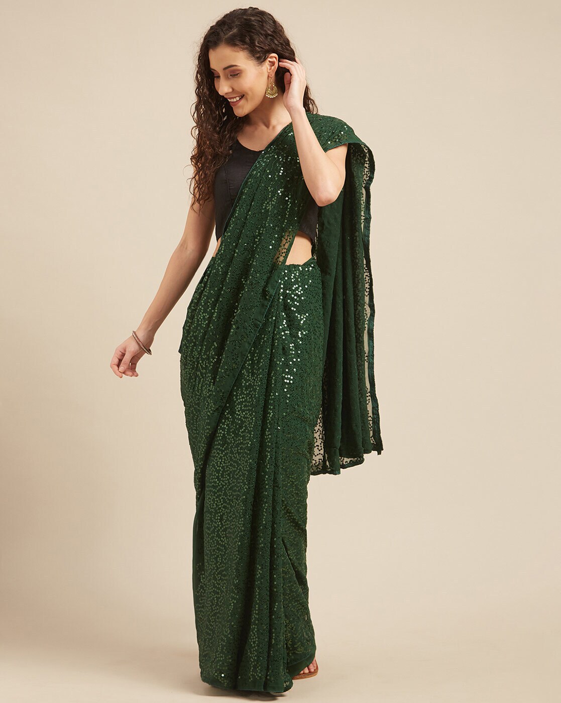 OMBRE GREEN SEQUIN SAREE PARTY WEAR BLOUSE SEQUENCE SARI INDIAN PAKISTANI  DRESS | eBay