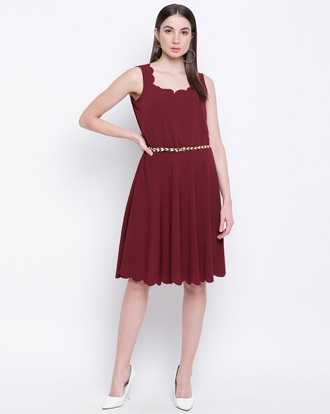 Maroon dress hot sale with belt