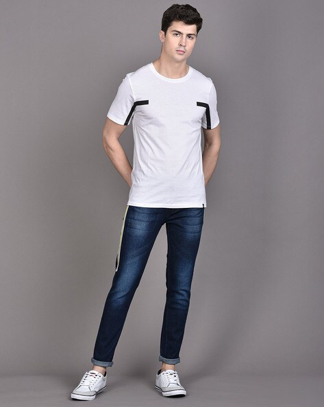 Side stripe shop jeans mens myntra