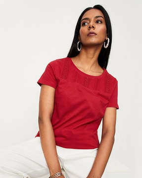 Red cotton best sale shirt womens