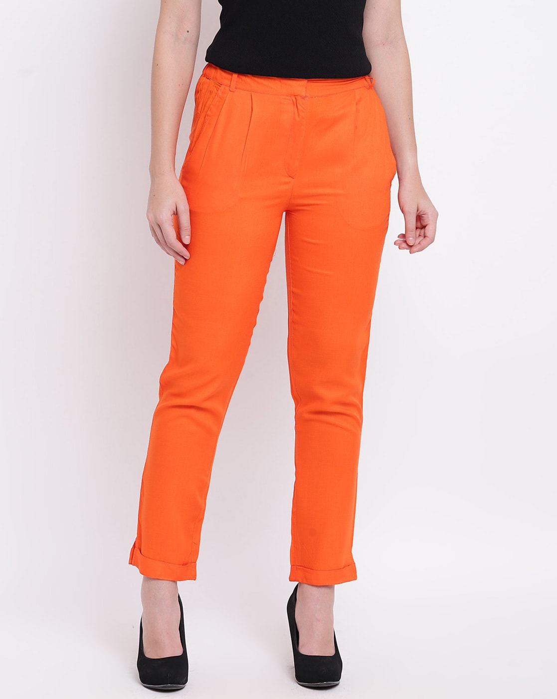 Buy Tales & Stories Girls Orange Lycra Embroidered Trouser online
