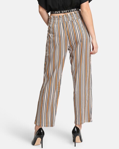 Wide trousers  Light greigeStriped  Ladies  HM IN