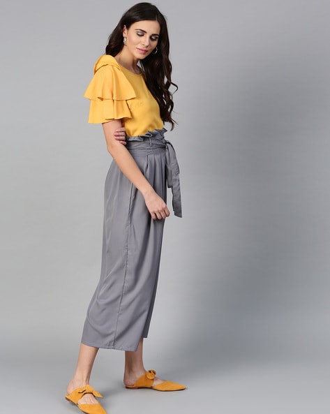 Get Off White Flared Ruffle Top  Trouser Set at  1049  LBB Shop