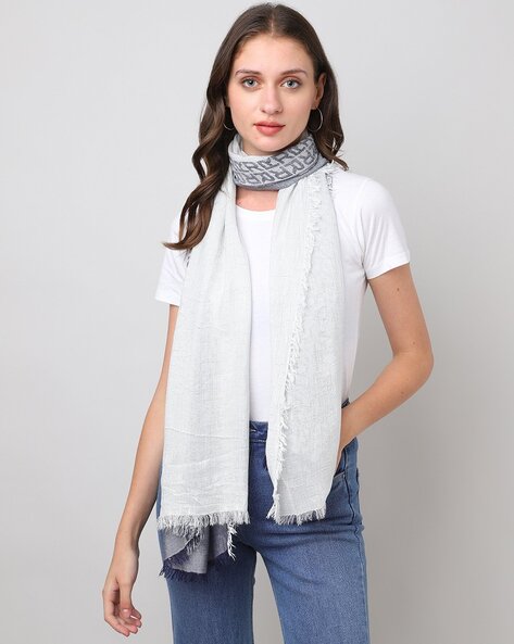 All Over Jacquard Logo Fringed Scarf Price in India