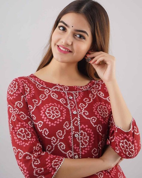 Buy READIPRINT FASHIONS Bandhani Cotton Tie Up Neck� Women's Kurti |  Shoppers Stop