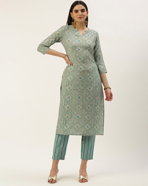 Buy NOZ2TOZ Women's Sea Green Cotton Printed Kurti Pant Set Online at Best  Price | Distacart