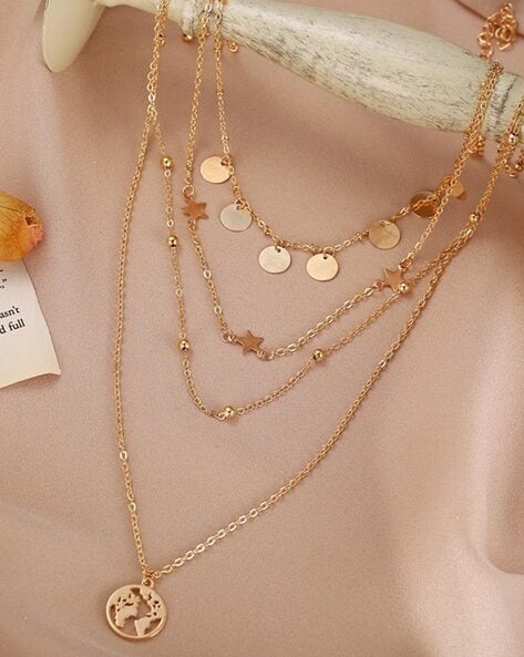 Three layer gold on sale necklace