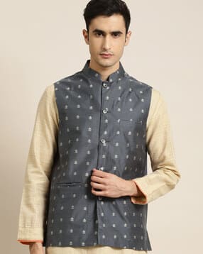 sojanya Woven Pattern Nehru Jacket-picture-22