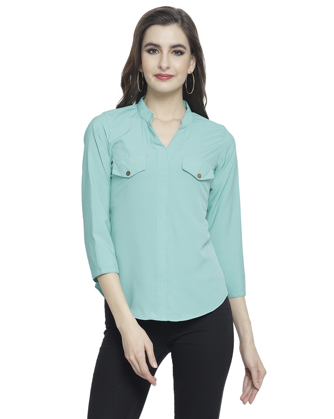 Collar-Neck 3/4th-Sleeve Top