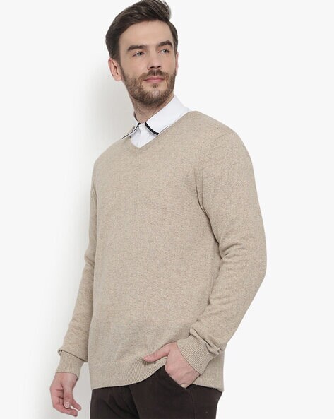 V neck 2024 beige sweater