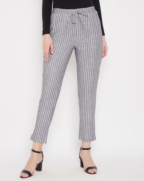 Buy Stripe Women Straight Trouser Black White Cotton for Best Price,  Reviews, Free Shipping