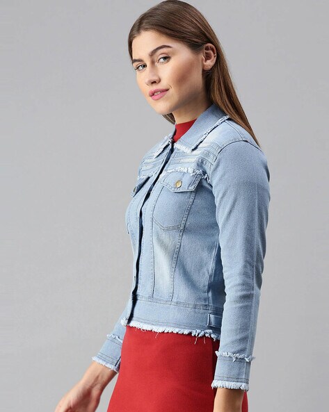 Buy DressBerry Women Blue Washed Embellished Denim Jacket - Jackets for  Women 5591740 | Myntra