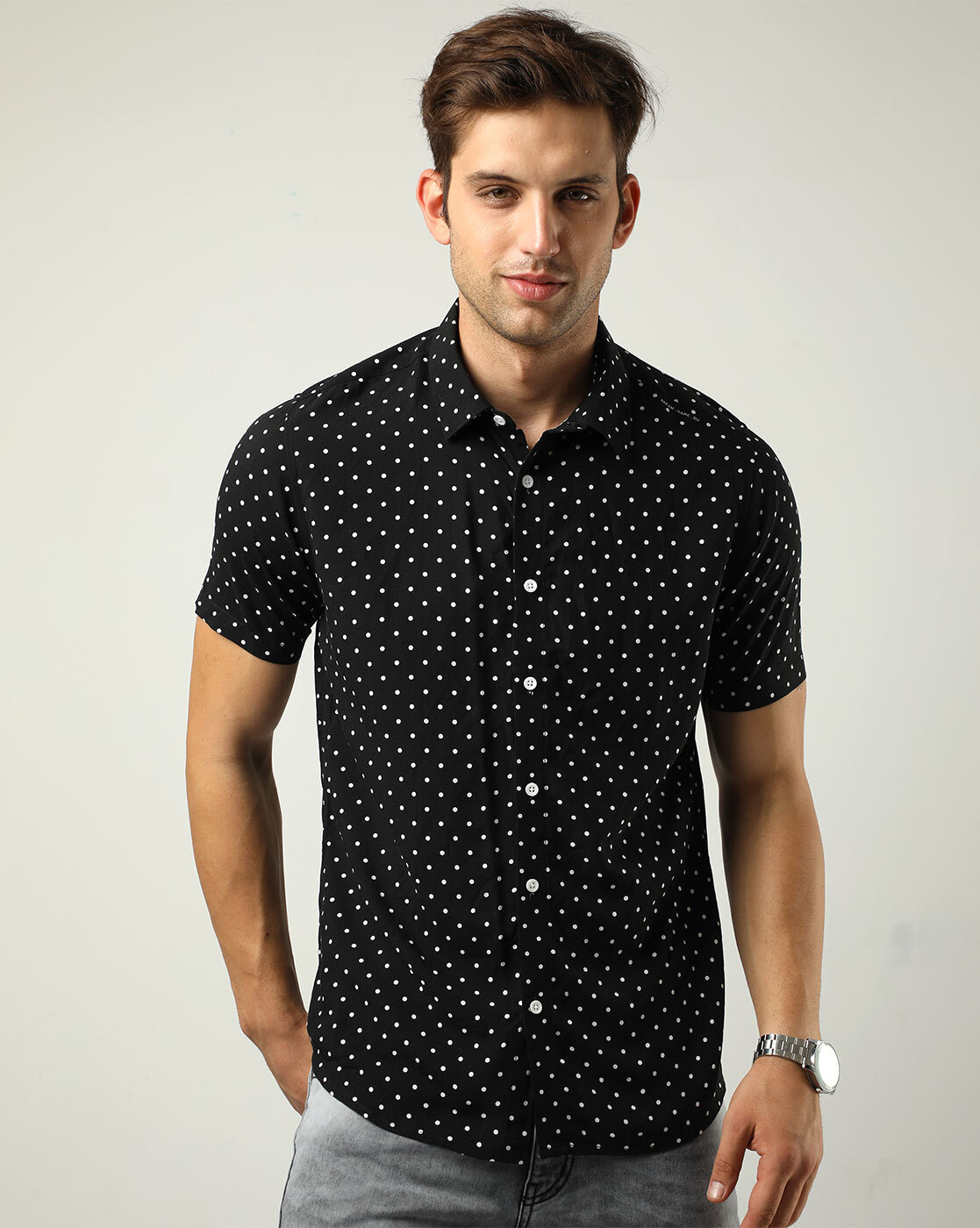 Mens polka dot deals shirt short sleeve