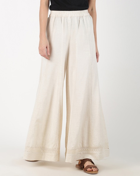 Buy Likha Off White Rayon Palazzo With Lace Detailing LIKBTM05 online