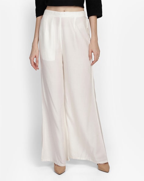 Buy W White Solid Pleated Palazzos  Trousers for Women 1213561  Myntra